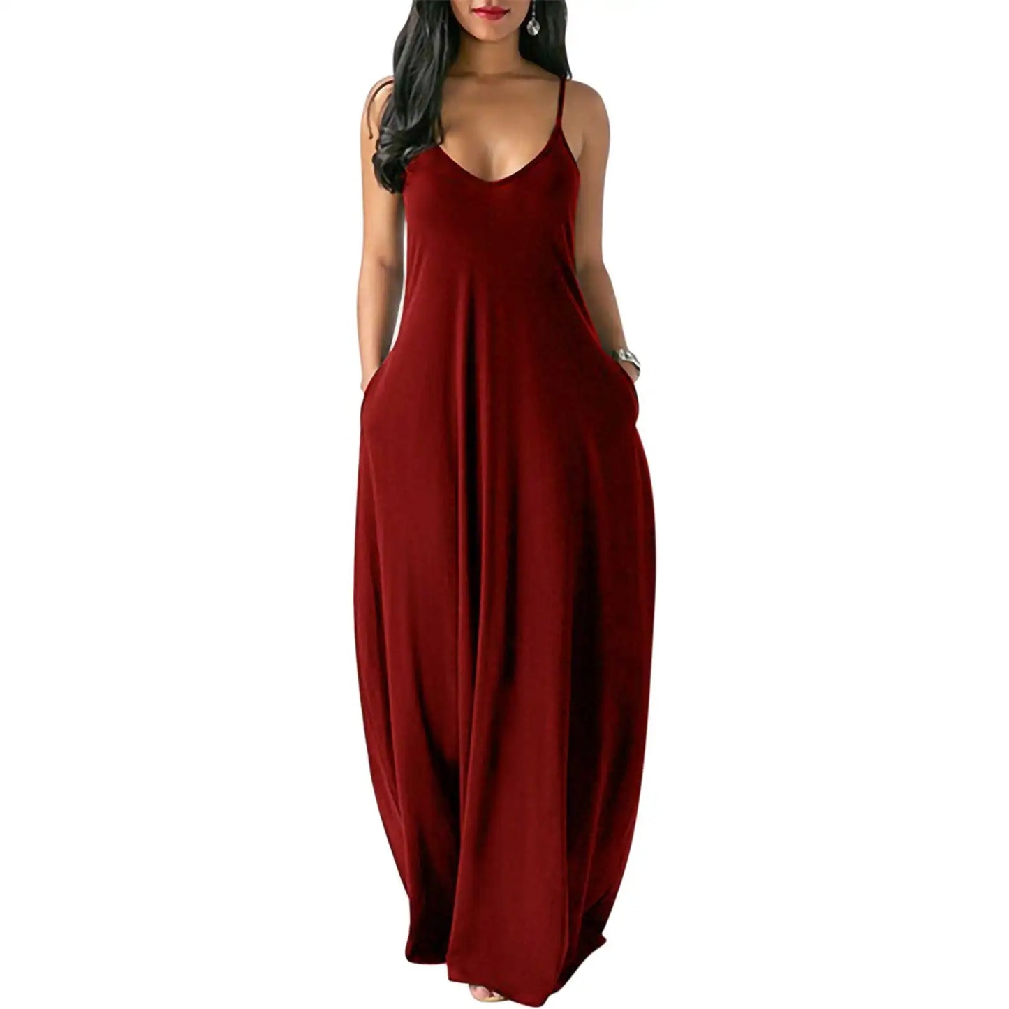 Women's Pocket Classic Long Spaghetti-Strap Dress, Multi Colours