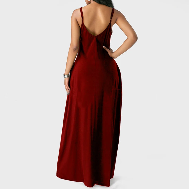 Women's Pocket Classic Long Spaghetti-Strap Dress, Multi Colours