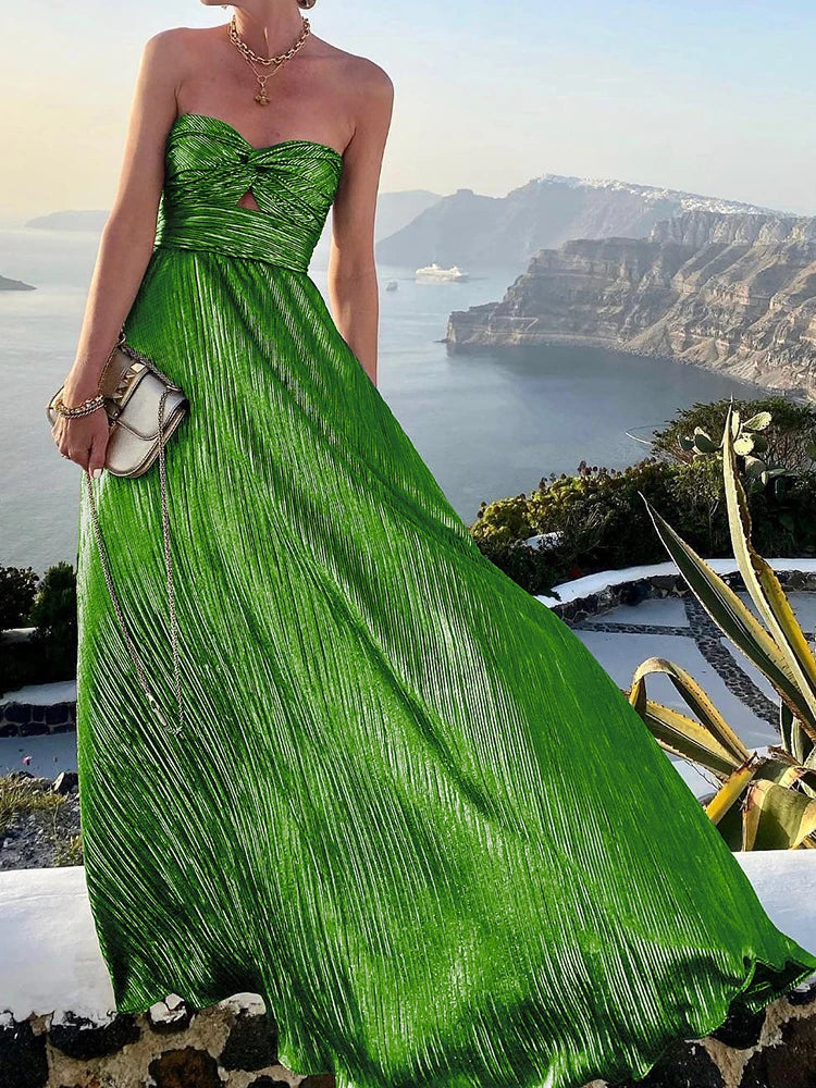 Vireous Sexy Twist Strapless Boho Elegant Evening Dress
