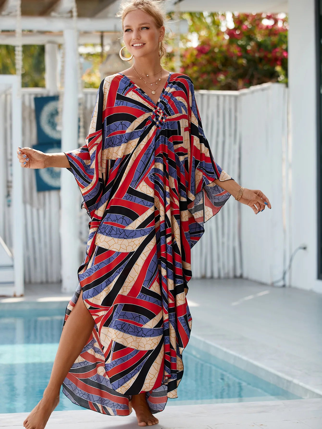 Zebra Print Kaftan Dress, Oversize Beach Dress