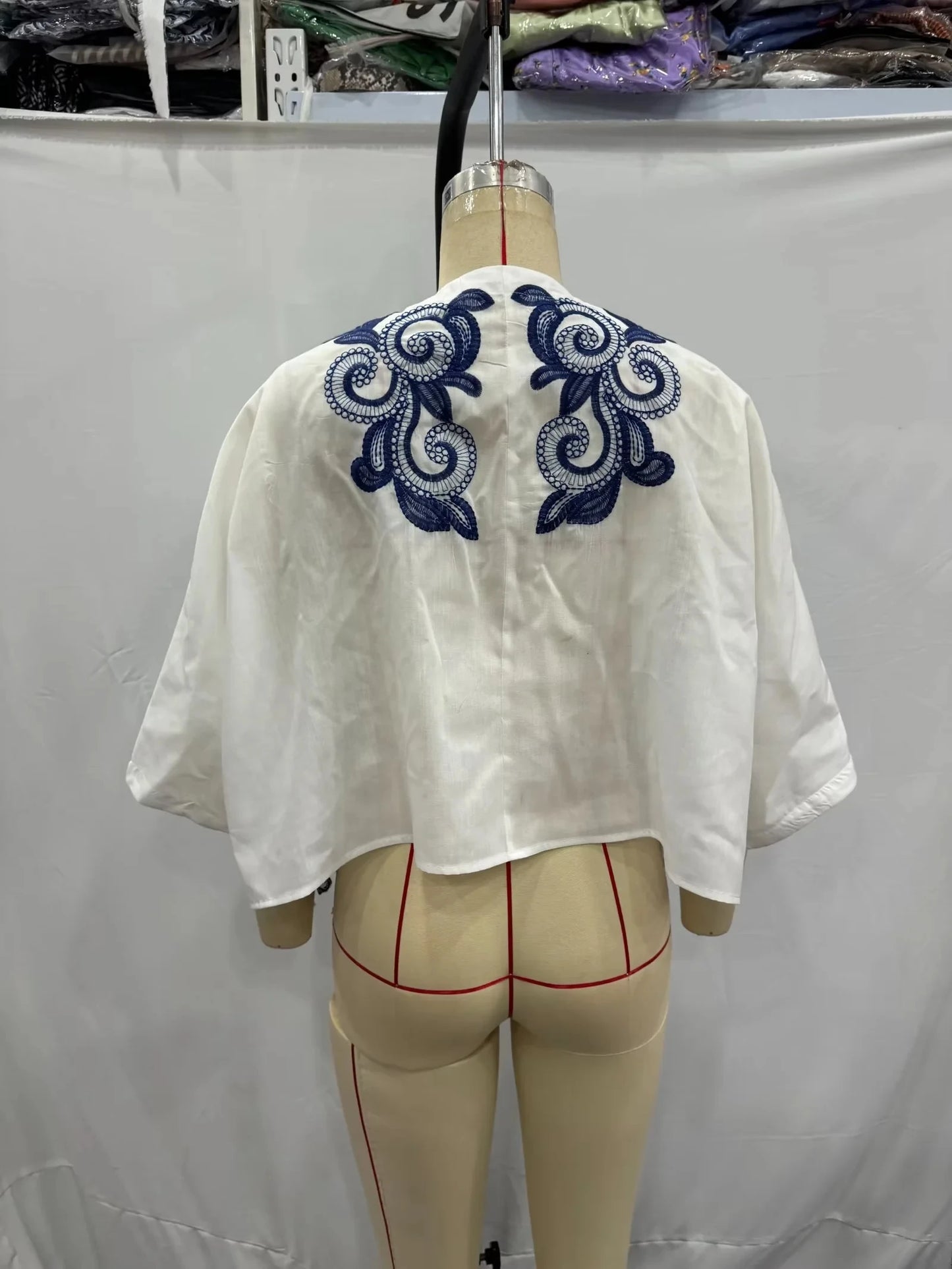 Bohemian-Style White and Blue Embroidered Two-Piece Women's Summer Set