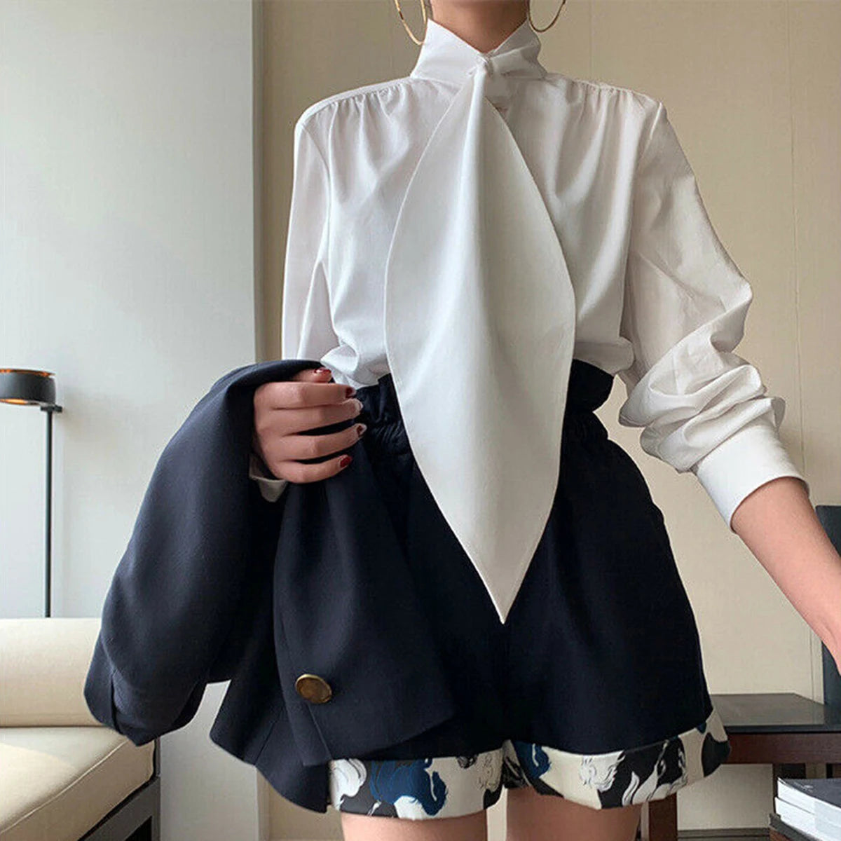 Vireous Everyday Elegant Women's High Neck Office Shirt