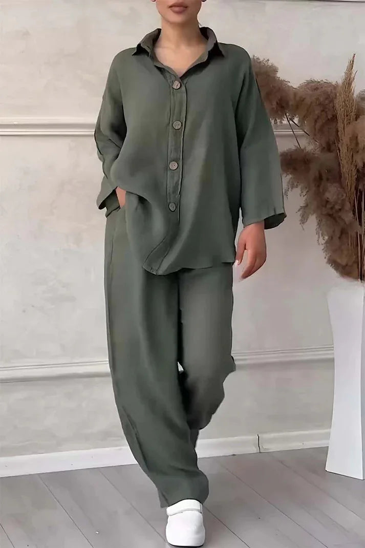 Women's Plus-Size Cotton Linen Two Piece Casual Suit