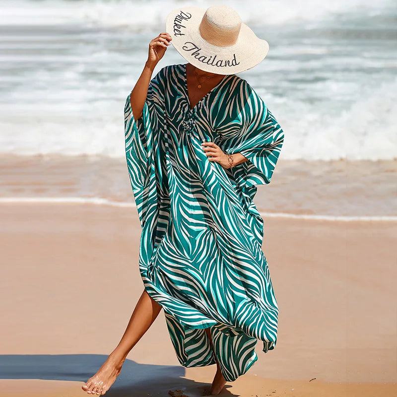 Zebra Print Kaftan Dress, Oversize Beach Dress