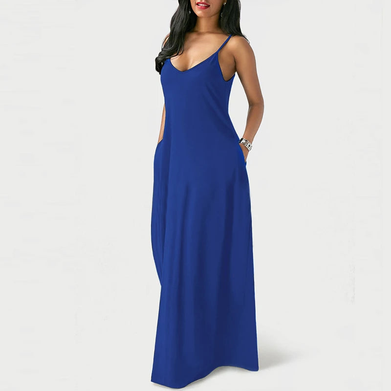 Women's Pocket Classic Long Spaghetti-Strap Dress, Multi Colours