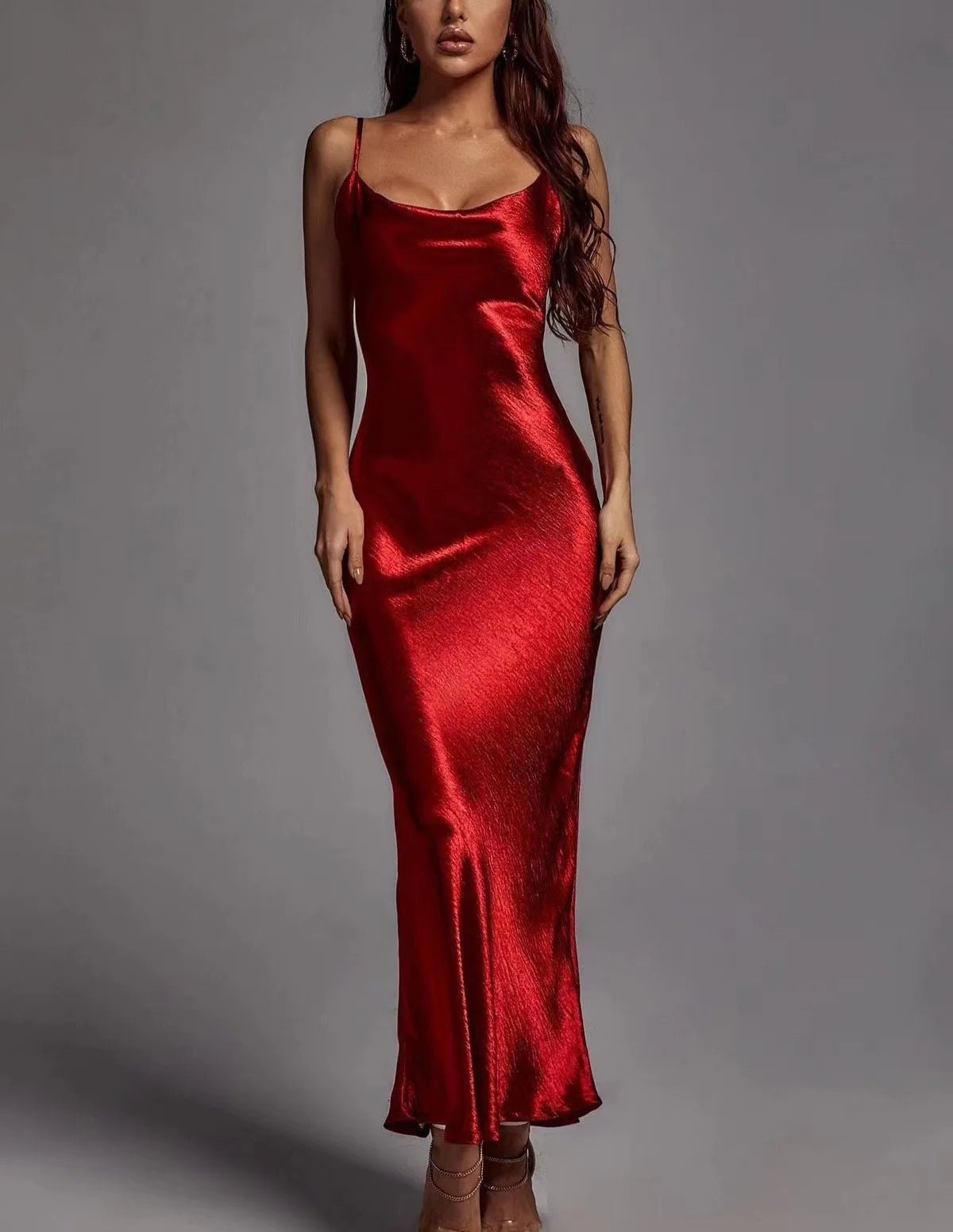 Metallic Gold Maxi Dress, Elegant Satin Backless Women's Gown