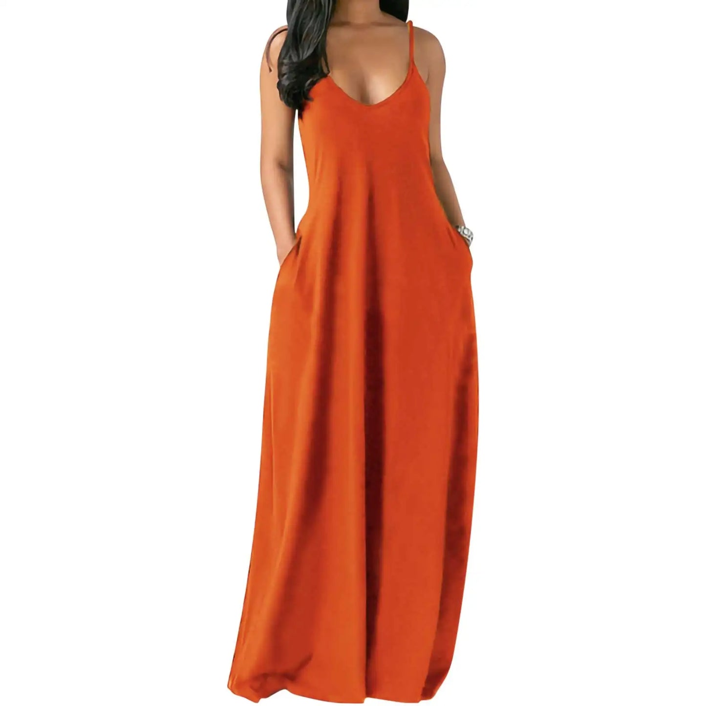 Women's Pocket Classic Long Spaghetti-Strap Dress, Multi Colours