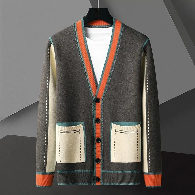 Vireous Women's Oversize Cardigan Sweater, Hermes Orange and Grey