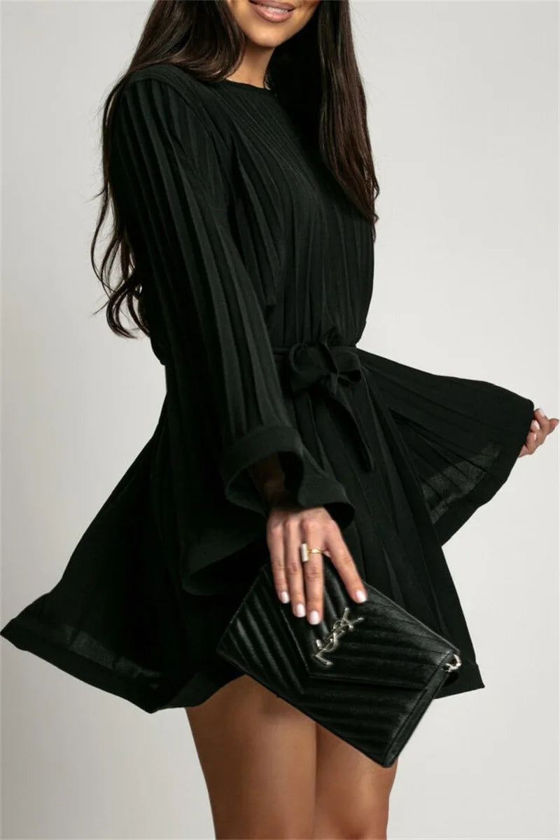 Vireous Elegant Pleated Flared Mini Dress, Plus Sizes