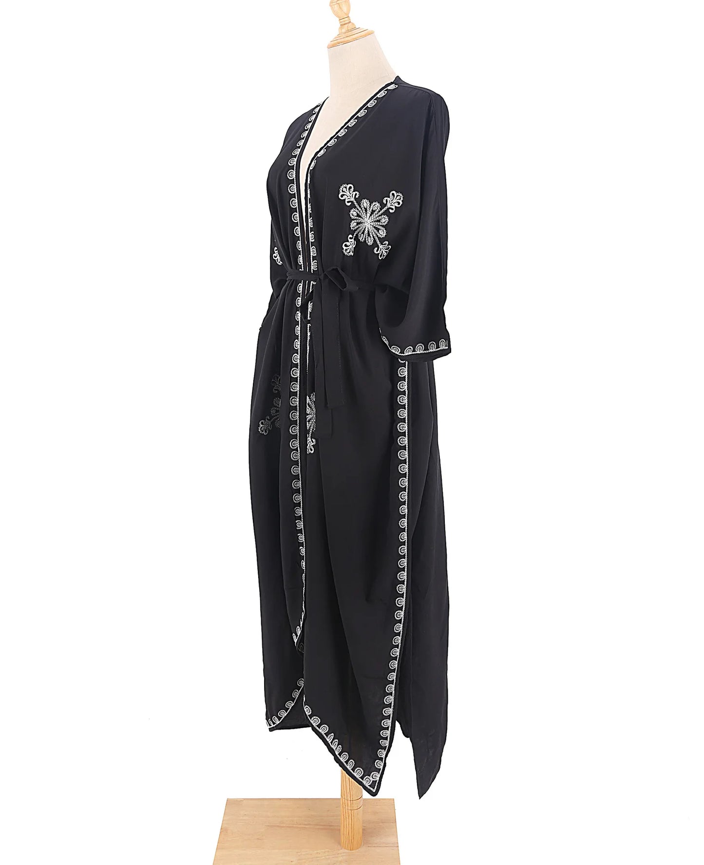 Loose Beach Kimono Cardigan Swimsuit Cover Up with Embroidery