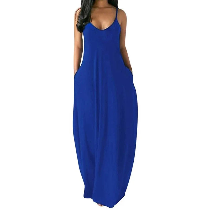 Women's Pocket Classic Long Spaghetti-Strap Dress, Multi Colours
