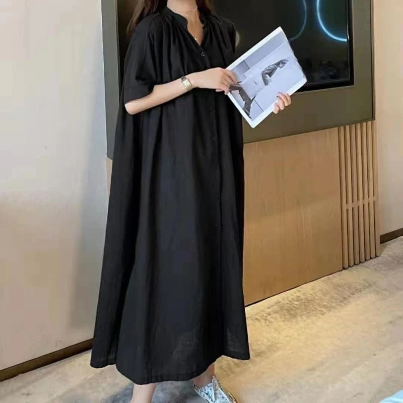 Summer Linen Single-Breasted Women's Shirt Dress, Wear Two Ways