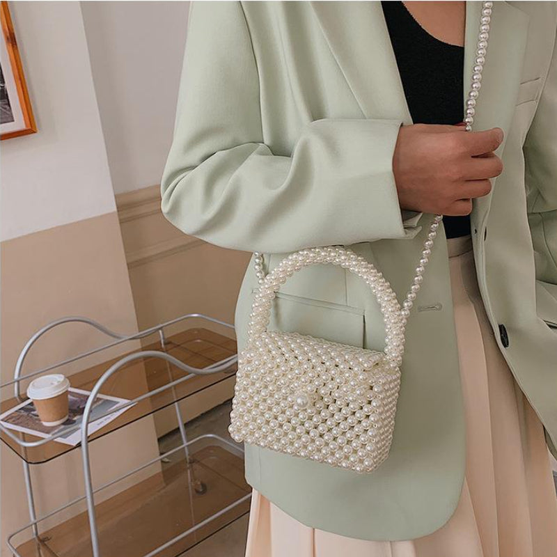 Small Pearl Cross Body Handbag with Pearl Handle & Strap