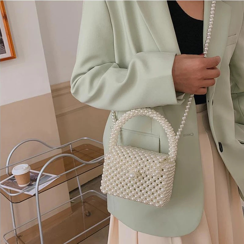 Small Pearl Cross Body Handbag with Pearl Handle & Strap