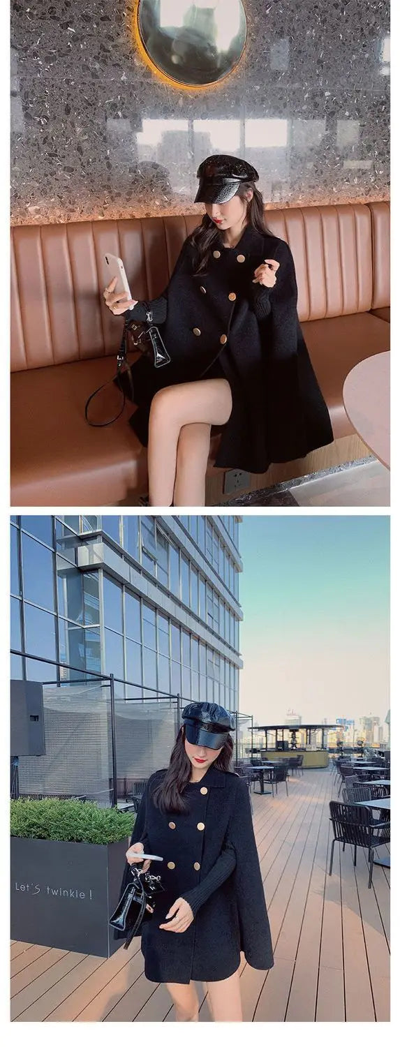 Vireous Women's Fashion Single-Breasted Poncho Coat