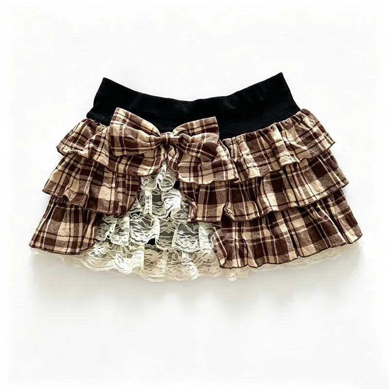 Dark Cross Classic Punk Emo Plaid Vintage Smock Top with Matching Skirt