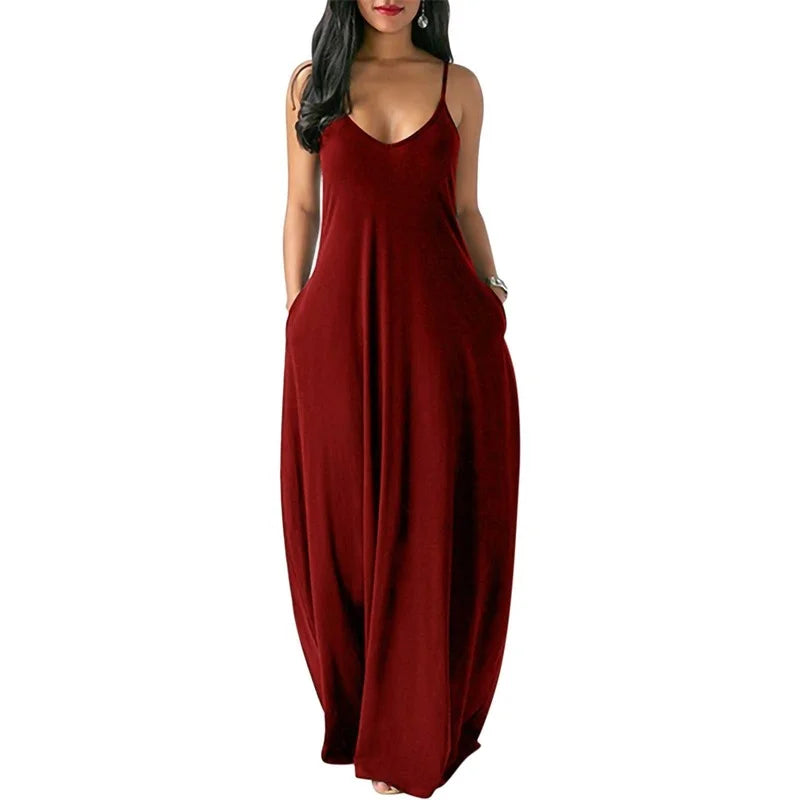 Women's Pocket Classic Long Spaghetti-Strap Dress, Multi Colours