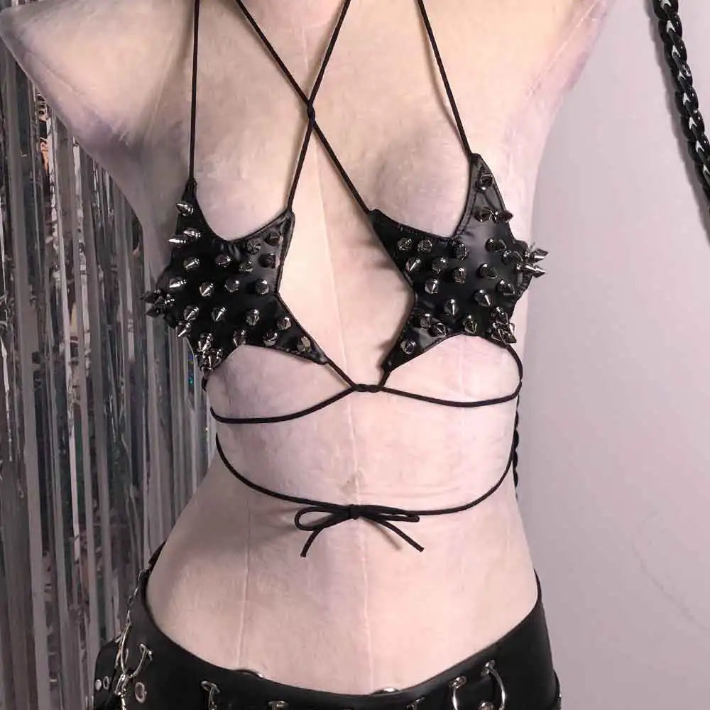 Gothic Crop Top with Spikes, Punk Rave Festival Bra, Multi Designs