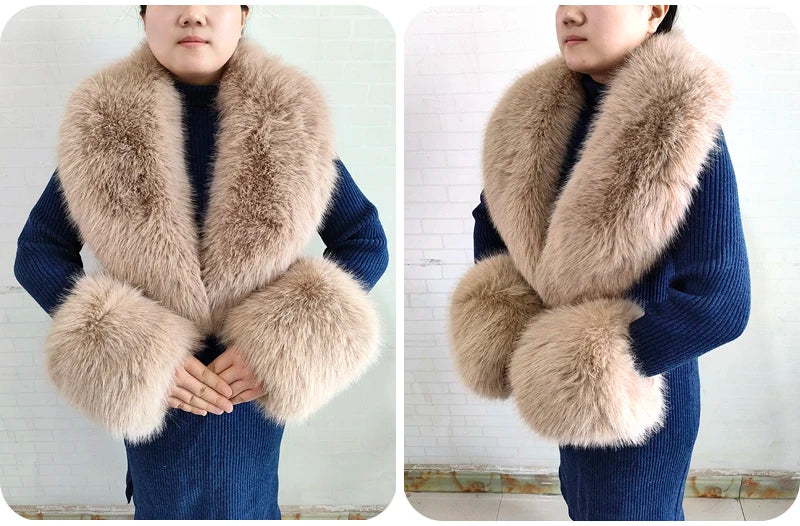 Winter Faux Fur Collar and Cuffs Set, Shawl and Accessories
