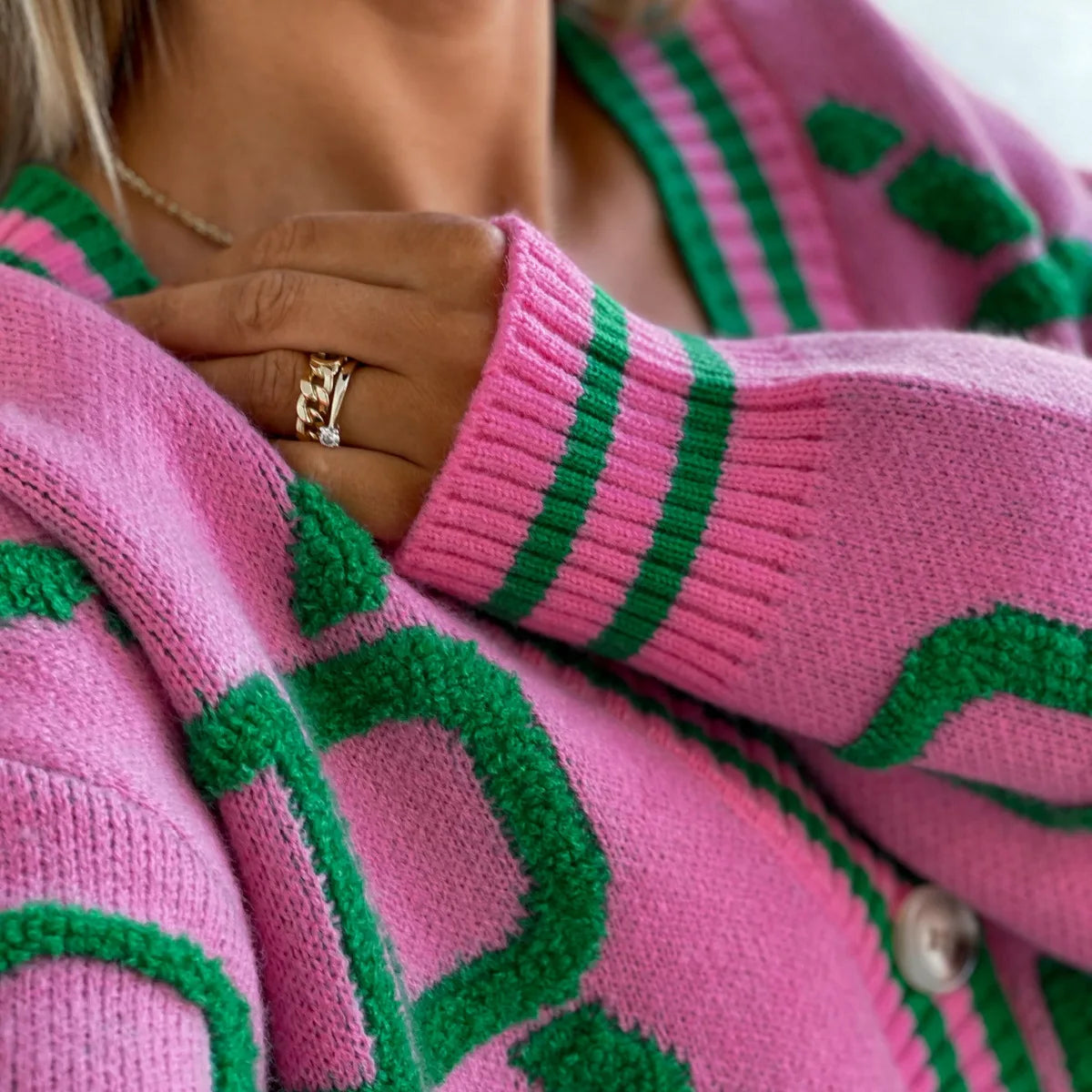 Vireous Jacquard Knitted Women's Cardigan Coat, Candy Colours