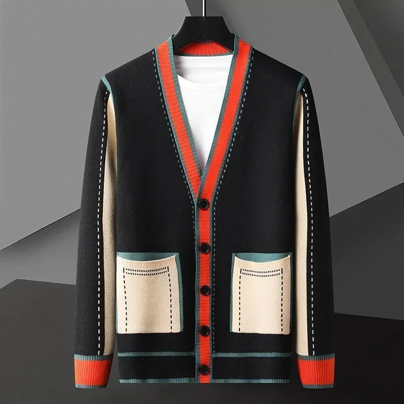 Vireous Women's Oversize Cardigan Sweater, Hermes Orange and Grey