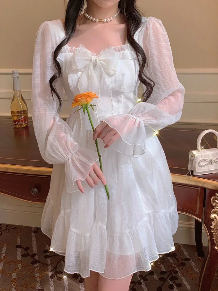 French Sweet Summer Princess Dress, White Chiffon Special Occasion Dress