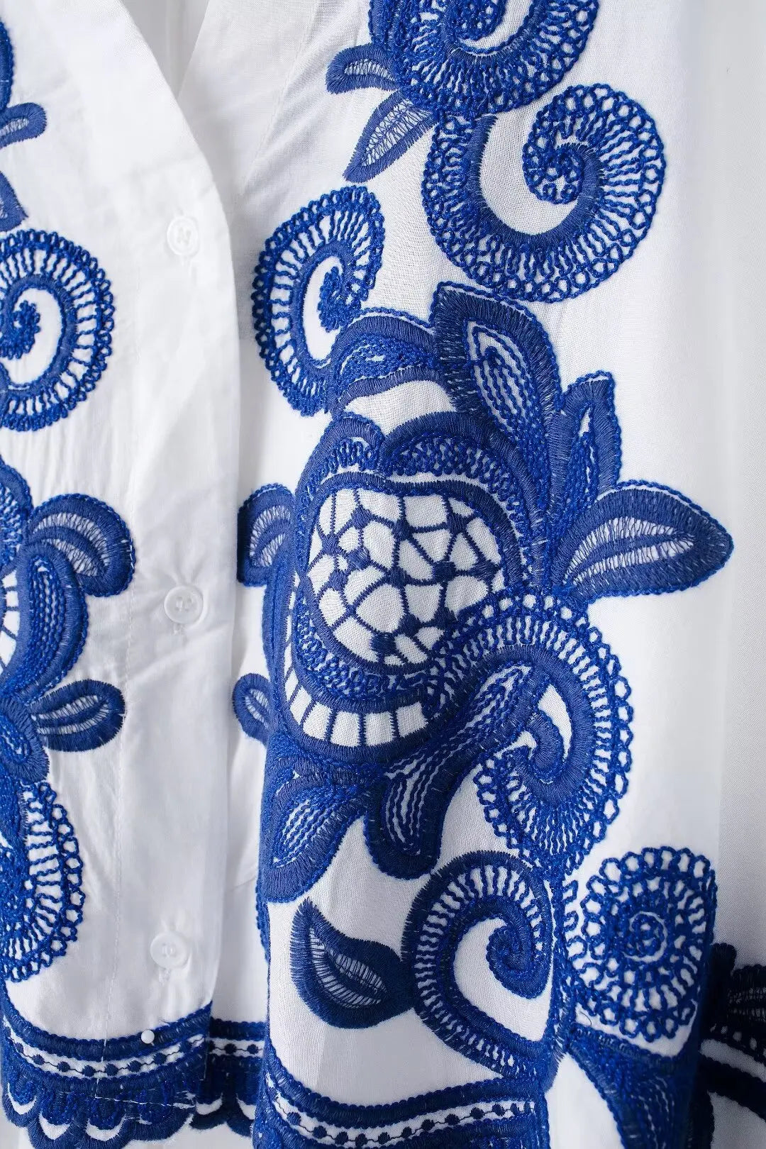 Bohemian-Style White and Blue Embroidered Two-Piece Women's Summer Set
