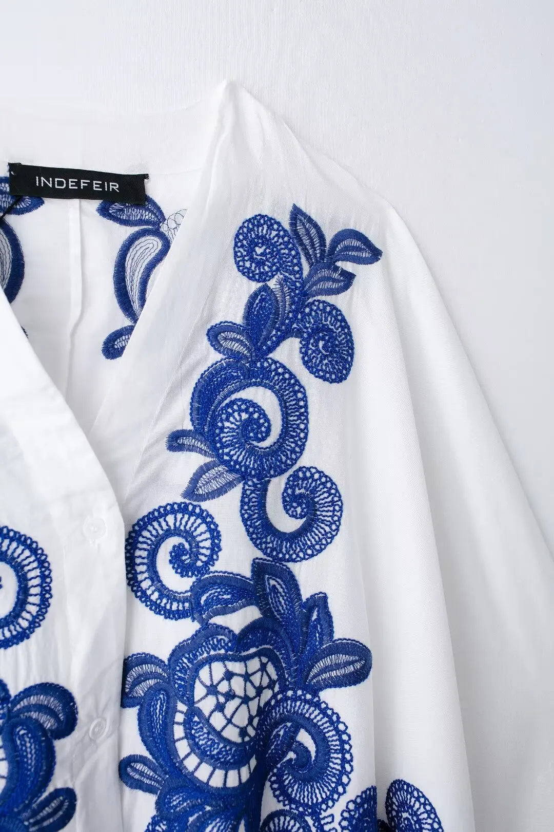 Bohemian-Style White and Blue Embroidered Two-Piece Women's Summer Set