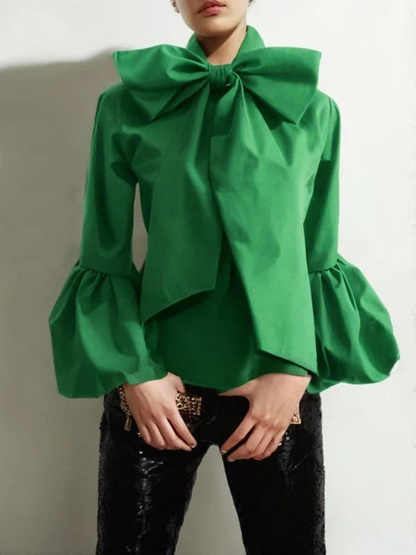 Vireous Bowknot High Collar Women's Tuxedo Shirt