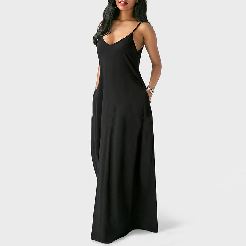 Women's Pocket Classic Long Spaghetti-Strap Dress, Multi Colours