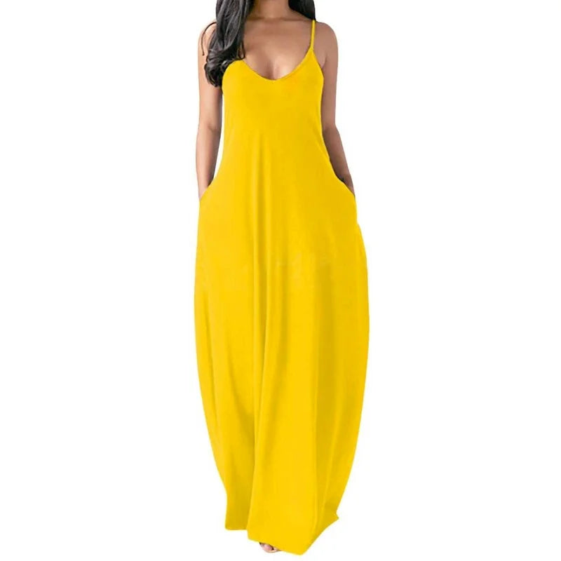 Women's Pocket Classic Long Spaghetti-Strap Dress, Multi Colours