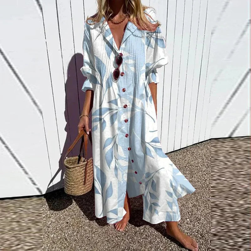 Women's Bright Vibrant Circle Print Long Dress, Plus Sizes