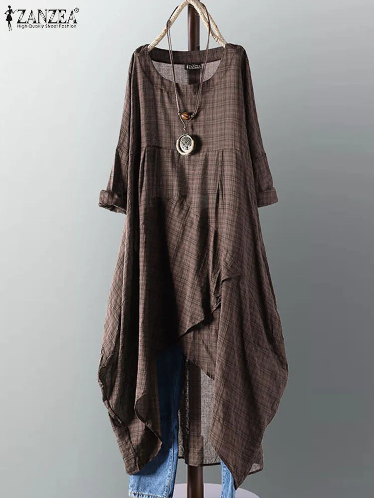 Zanzea® Vintage-Style Midi Dress, Asymmetrical Silhouette