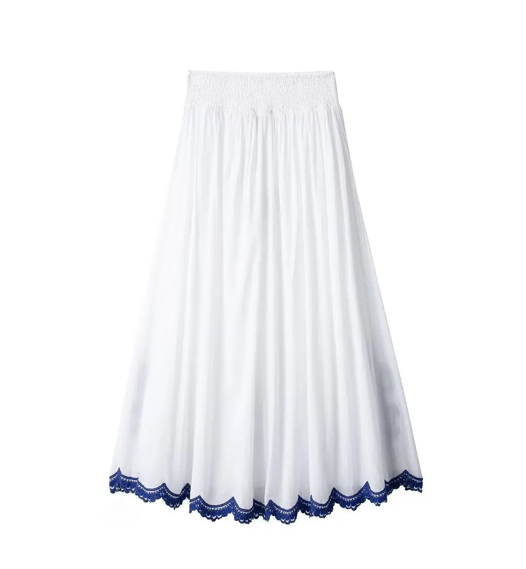 Bohemian-Style White and Blue Embroidered Two-Piece Women's Summer Set
