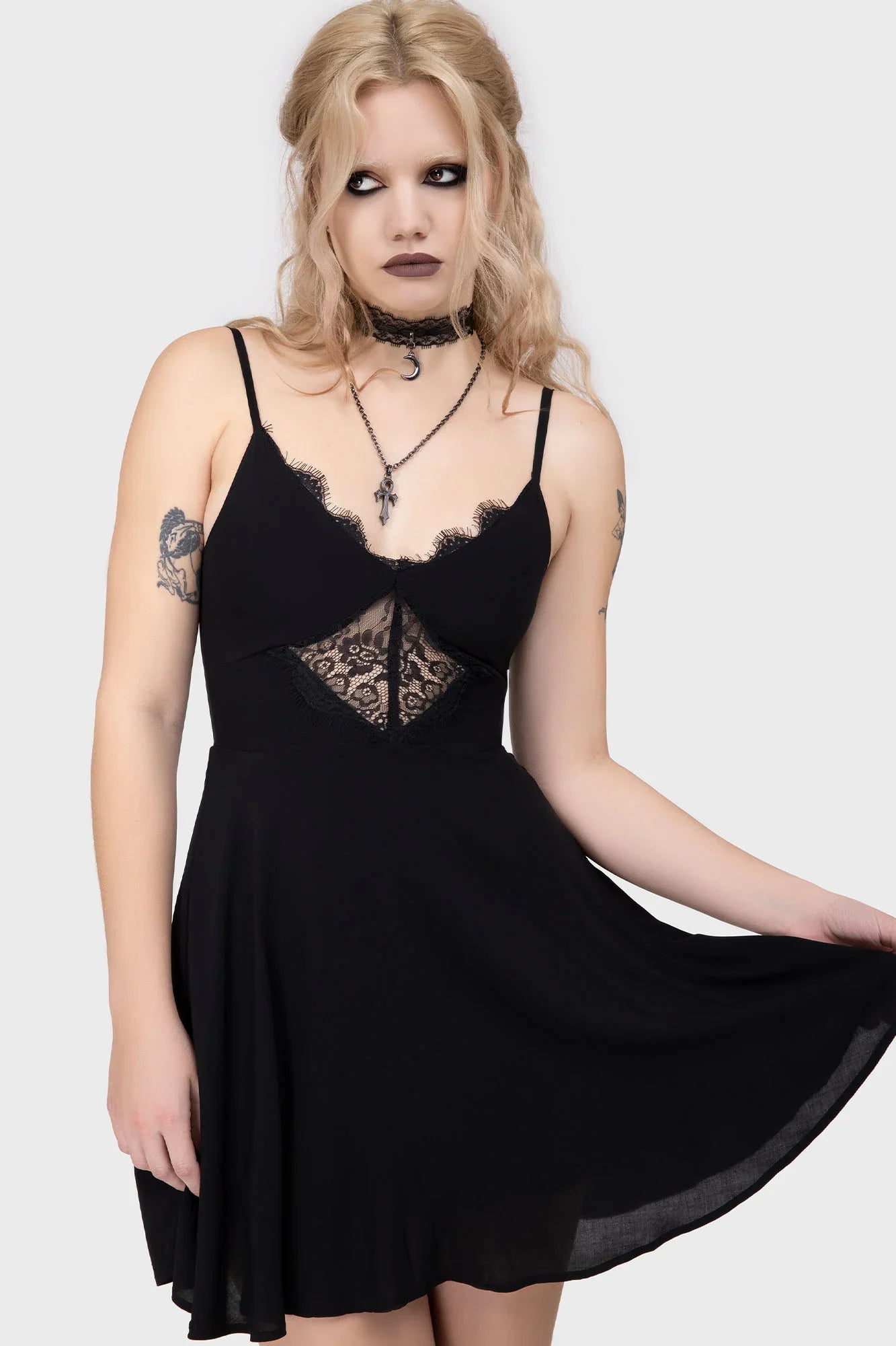 Killstar Sacralgia Lace Insert Black Flared Dress