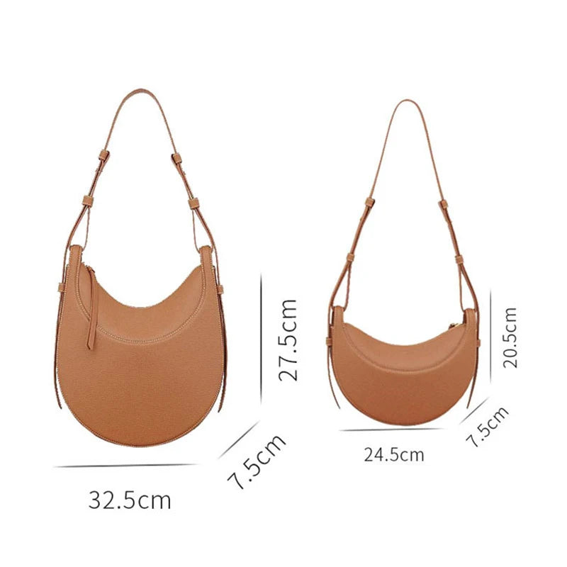 French-Design Textured Leather Crossbody Crescent Bag