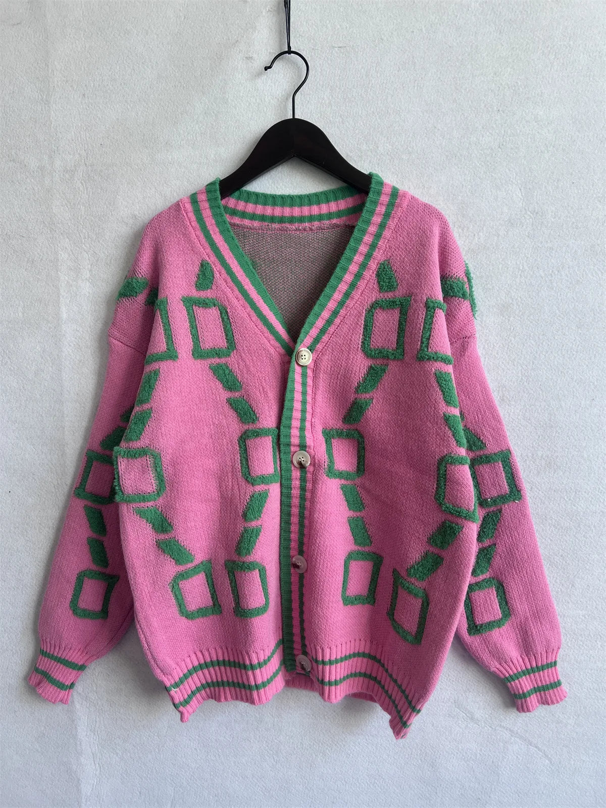 Vireous Jacquard Knitted Women's Cardigan Coat, Candy Colours