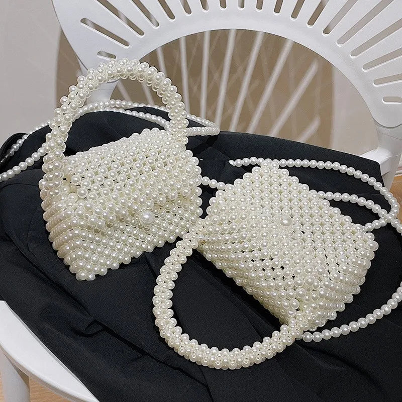 Small Pearl Cross Body Handbag with Pearl Handle & Strap