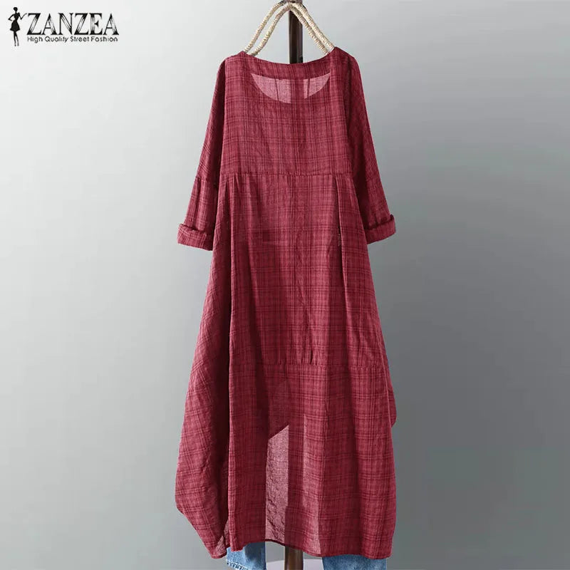Zanzea® Vintage-Style Midi Dress, Asymmetrical Silhouette