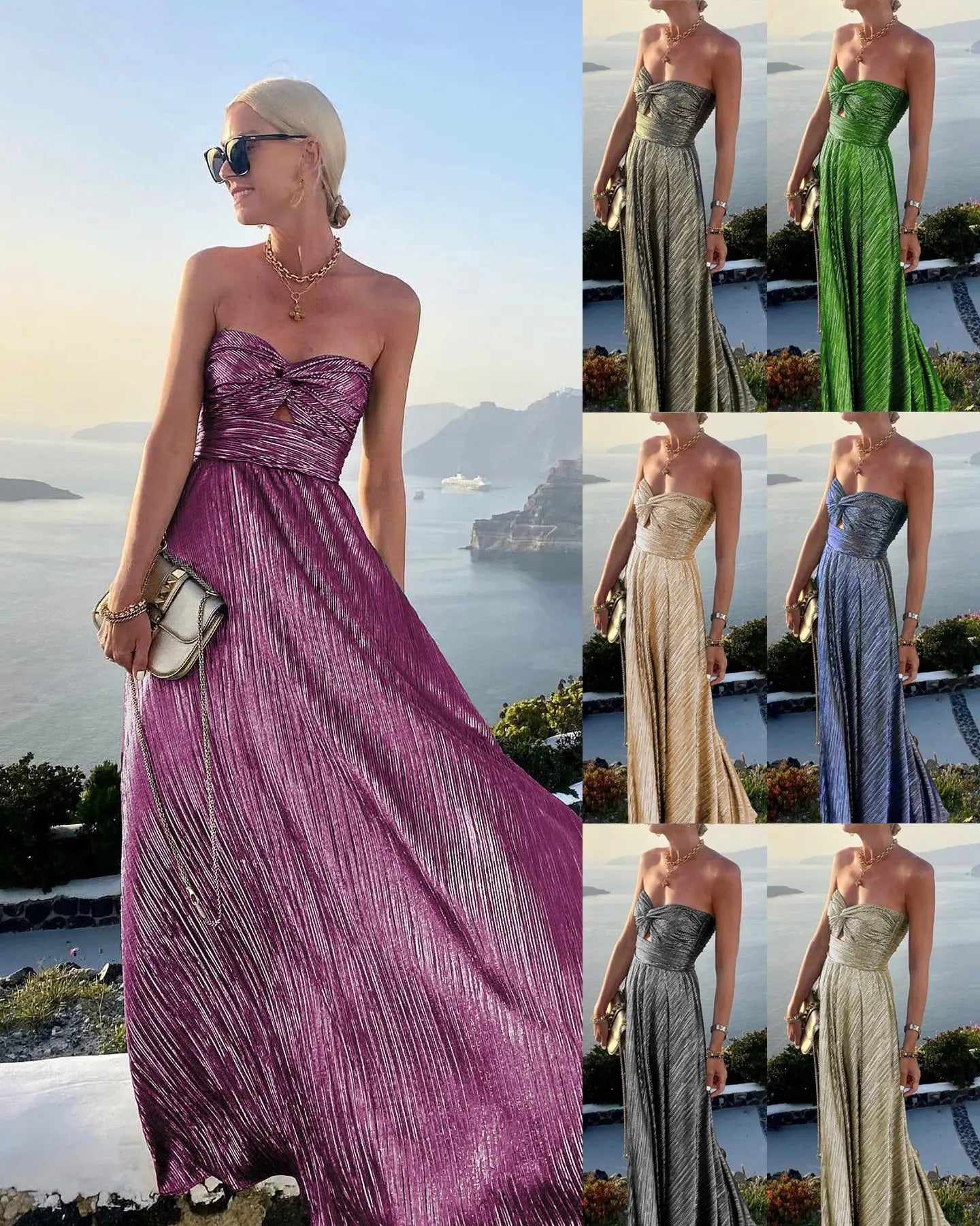 Vireous Sexy Twist Strapless Boho Elegant Evening Dress