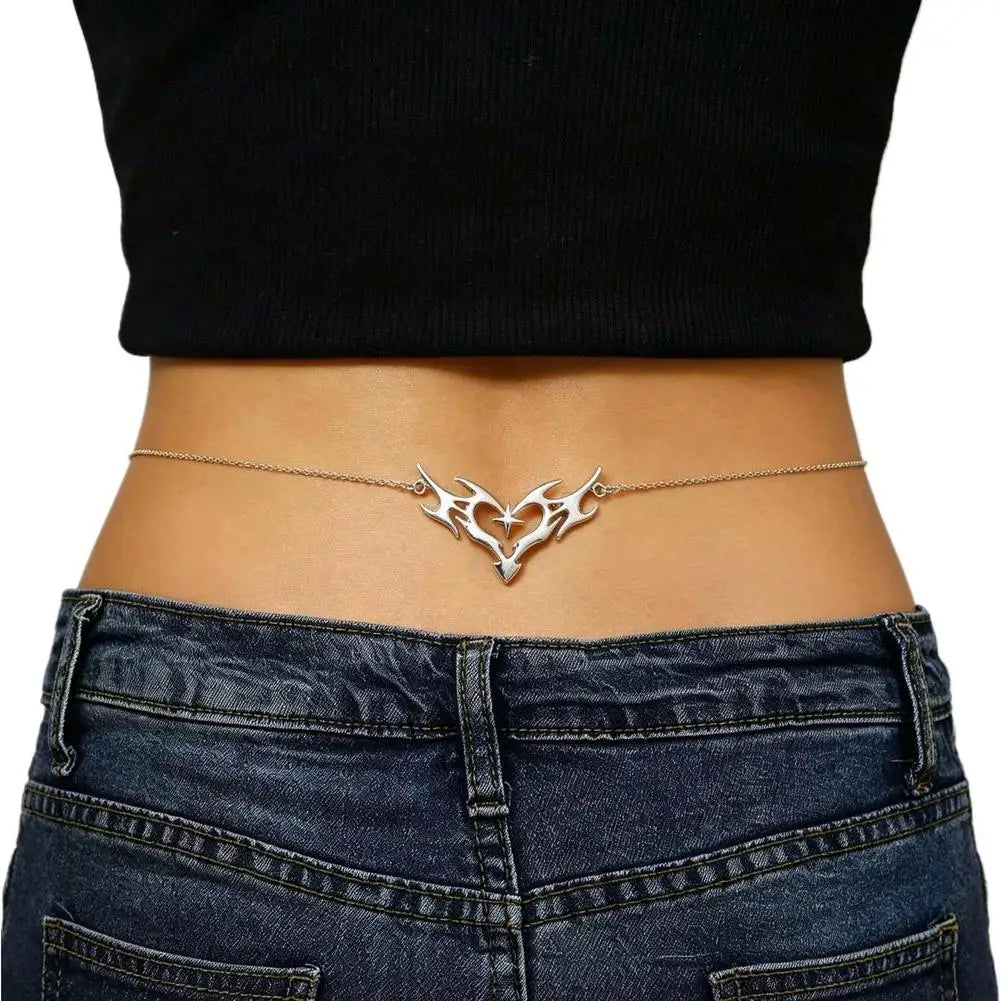 Gothic 'Heart Flame' Waist Chain, Punk Metal Belly Chain for Beach Bikini Party Club