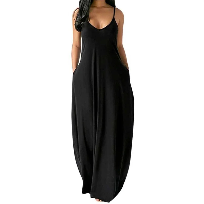 Women's Pocket Classic Long Spaghetti-Strap Dress, Multi Colours
