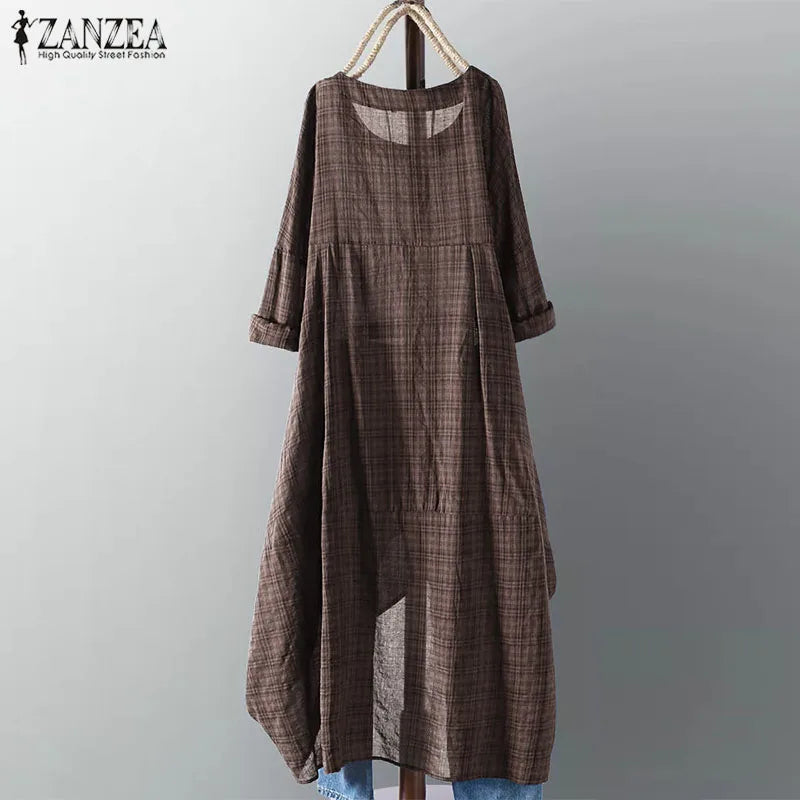 Zanzea® Vintage-Style Midi Dress, Asymmetrical Silhouette