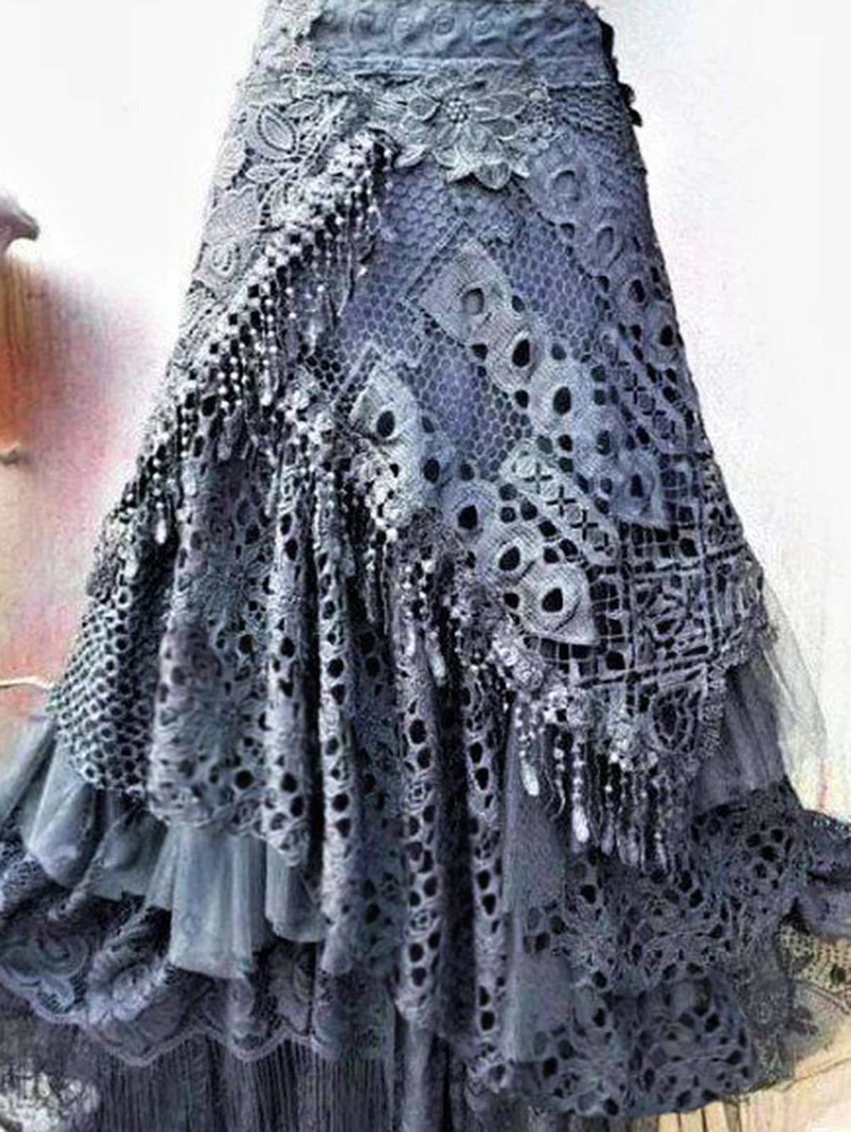 Elegant Boho-Style Hollow Mesh Asymmetrical Long Skirt