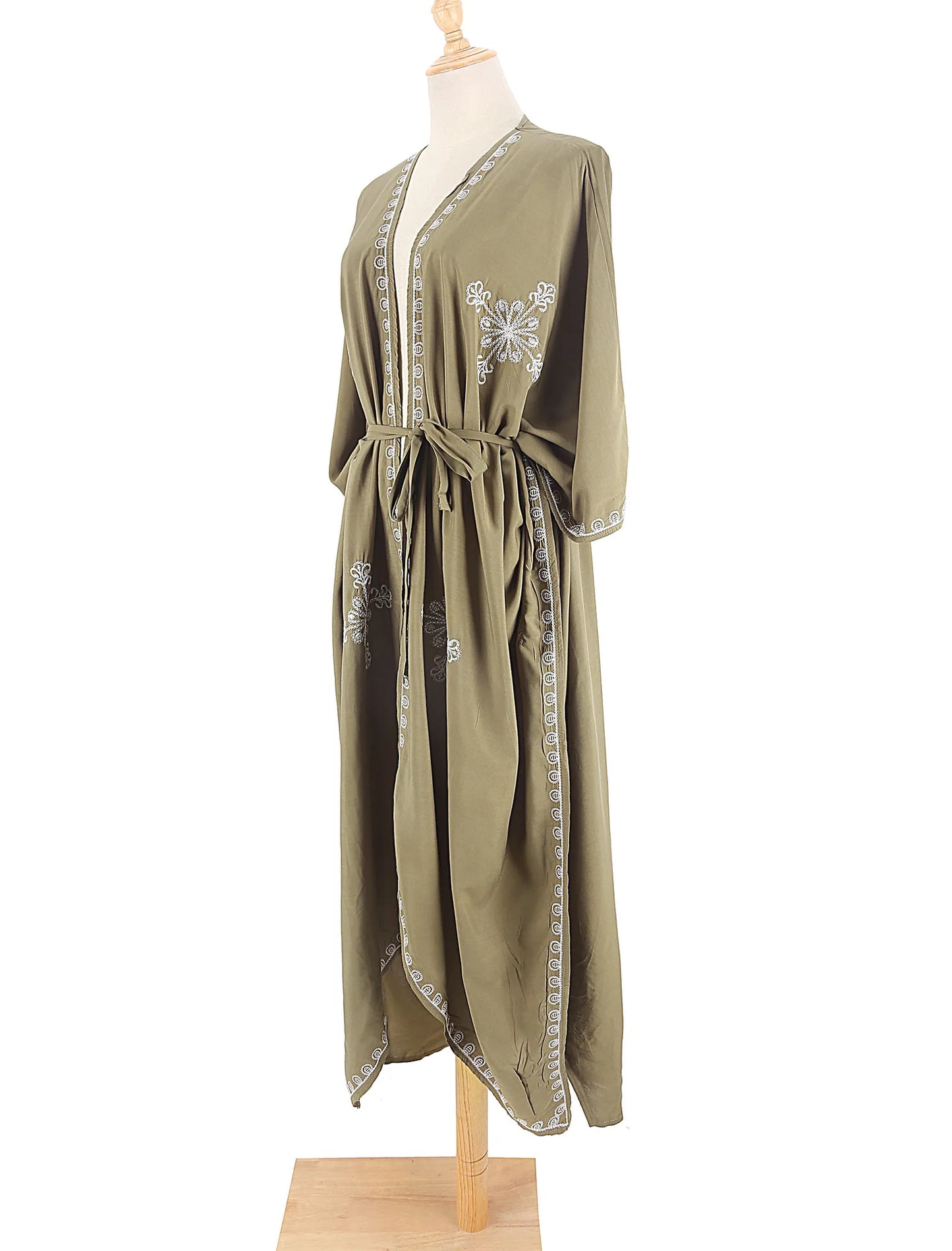 Loose Beach Kimono Cardigan Swimsuit Cover Up with Embroidery