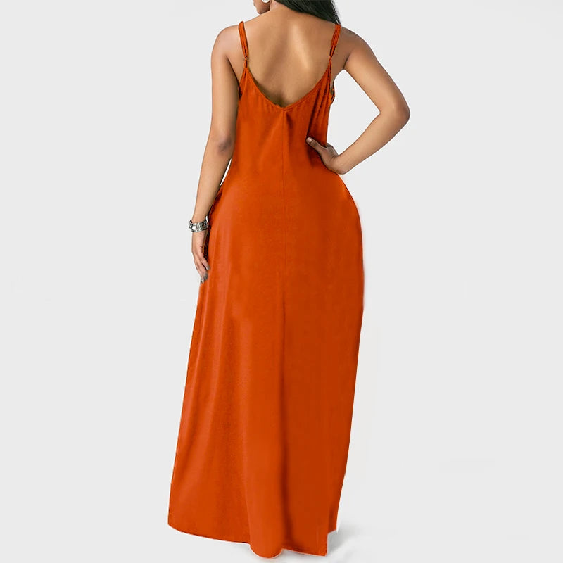 Women's Pocket Classic Long Spaghetti-Strap Dress, Multi Colours