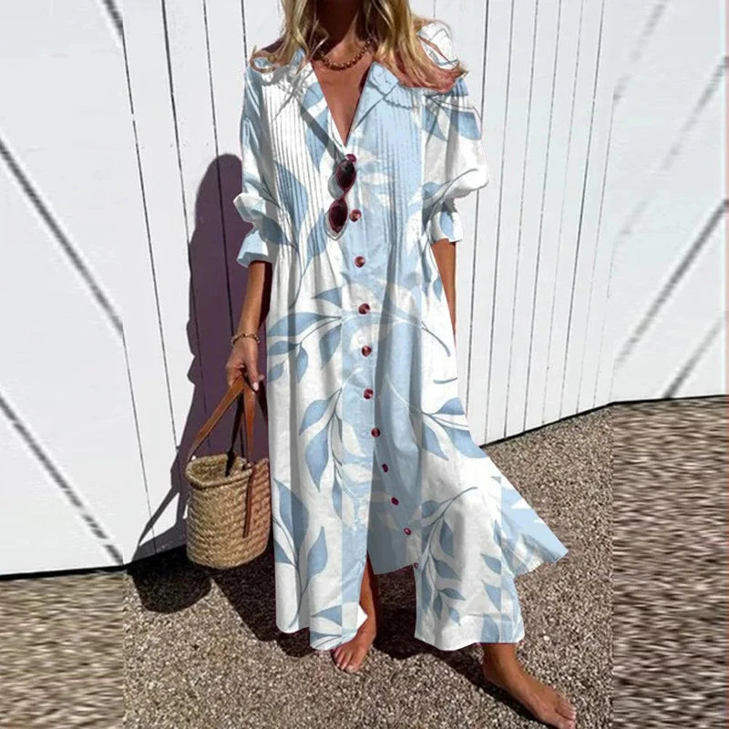 Women's Bright Vibrant Circle Print Long Dress, Plus Sizes