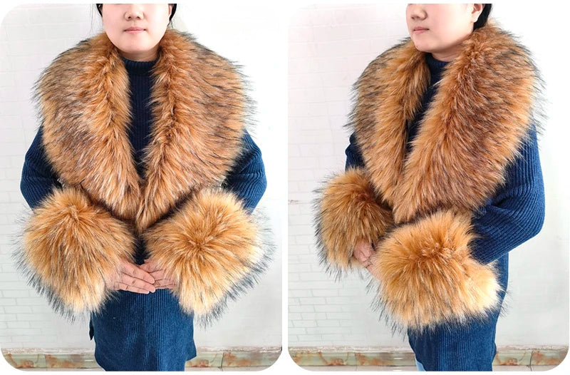 Winter Faux Fur Collar and Cuffs Set, Shawl and Accessories