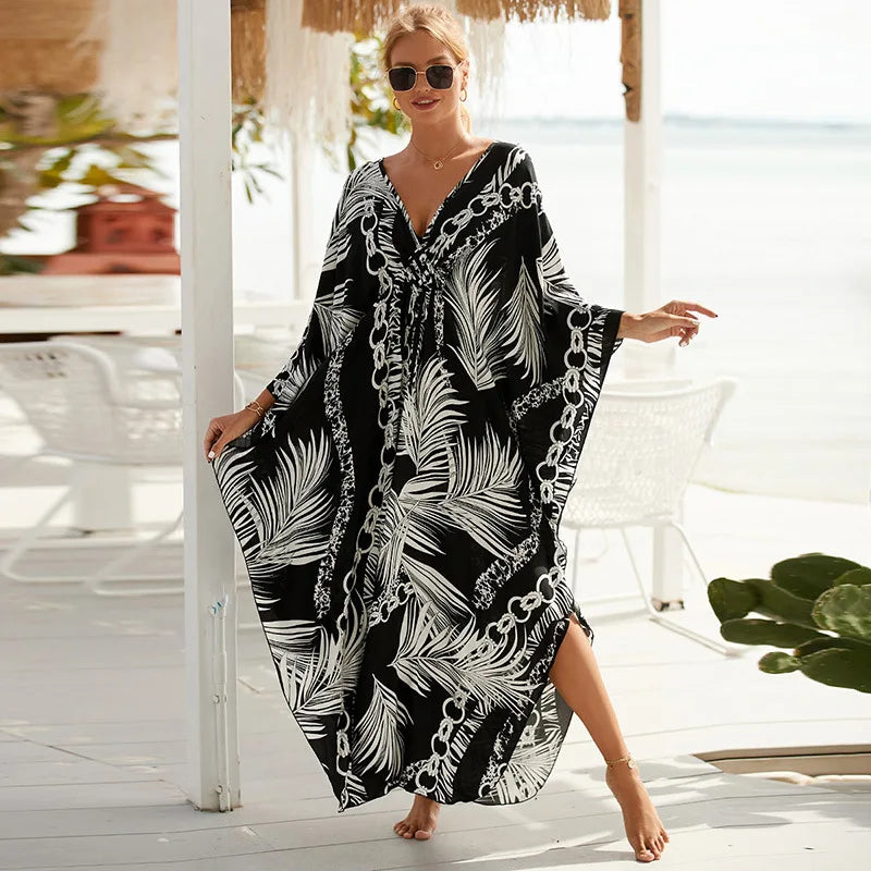 Zebra Print Kaftan Dress, Oversize Beach Dress