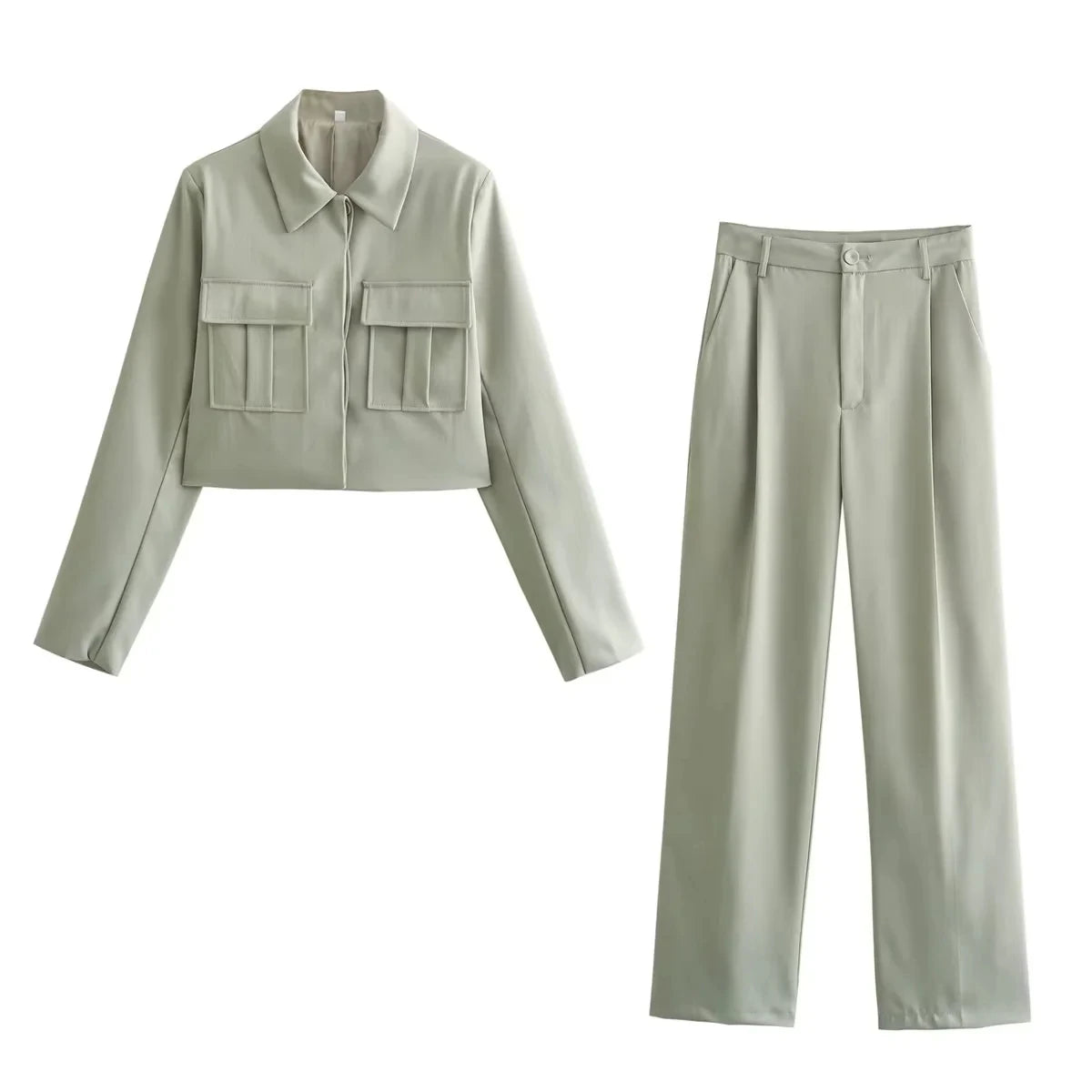 TRAFZA© Women's Pants Suit, Fashion Streetwear Wide-Leg Pants